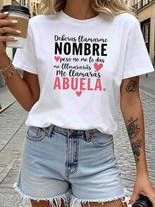 Women's Humorous "Grandma" T-Shirt In Spanish - "You Should Call Me NAME But You'll Call Me GRANDMA" Short Sleeve And Round Neck, A Gift For Grandmother's Day Suitable For Family Gatherings, Casual And Comfortable Wear With A Spanish Phrase - 白色 - 查看 1