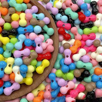 10pcs 9*17mm Small Bone Shaped Painted Mixed Color Acrylic Beads, DIY Jewelry Making Materials For Bracelets, Necklaces, Headpieces, Earrings