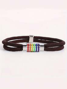 1pc Retro Woven Bracelet, Unisex Handmade Colorful Rope Magnetic Clasp Bracelet, Friendship Gift, Couple Accessory, Suitable For Proud Event And Daily Outfit - Rainbow Bracelet - View 10