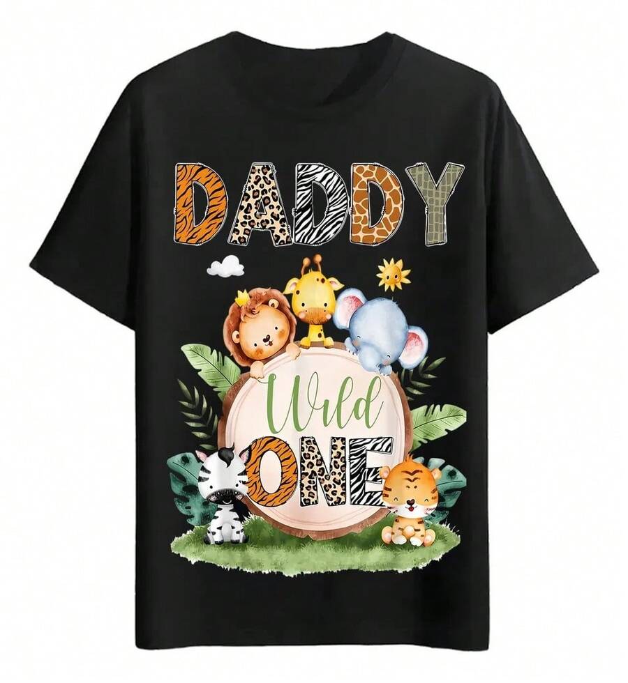 1daddy Wild One Safari Animals T-Shirts - Black - View 1