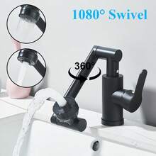 360° Rotating Single-Lever Basin Mixer Tap With Two Spray Patterns (Direct Jet And Spray), Hot And Cold Water Basin Tap - Black - View 5