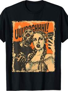 Camiseta de Halloween con estampado de zombies y cómic de terror. Camiseta unisex de algodón puro de 220 g. Peso ideal para todas las estaciones, apta tanto para hombres como para mujeres. Tejido duradero de alta calidad, suave al tacto y de larga duración. Prenda transpirable, ideal para el otoño y las vacaciones. - Negro - Ver 1