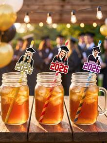 Pajitas personalizadas con sombrero de graduado - Fotos recortadas personalizadas, completas con pajitas y accesorios para que las adjuntes - Diversión para la fiesta de graduación, decoración de bebidas, accesorios de taza de graduación - Multicolor - Ver 7