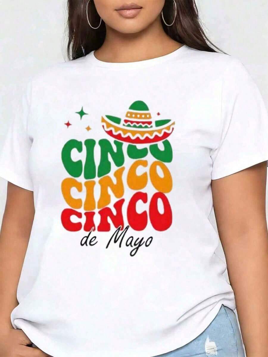 Women's T-Shirt Cinco De Mayo Mexican Sombrero Print Short Sleeve Round Neck Fiesta Celebration Party Wear 220g - 白色 - 查看 1