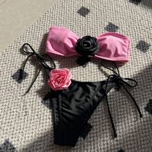 Two-Tone Pink Strapless Bikini With Adjustable Drawstring And Tie Straps Bikini9149 - 粉紅色 - 查看 12