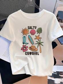 Camiseta de Mujer - Talla Grande - La camiseta casual de cuello redondo para mujer presenta diseños vibrantes y llamativos.Es a la vez moderna, cómoda y vibrante, camiseta de diseño retro, adecuada para mujeres. Camiseta casual de manga corta para mujer, talla estándar, camiseta básica. - Blanco - Ver 7