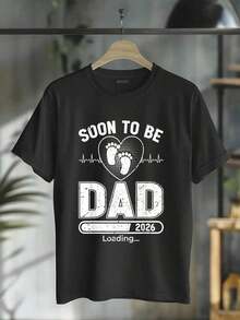 Camiseta 100% Algodón "Pronto Seré Papá 2026" para Hombres y Mujeres, Camiseta Gráfica de Cuello Redondo, Estilo Clásico para Vacaciones de Verano - Negro - Ver 1