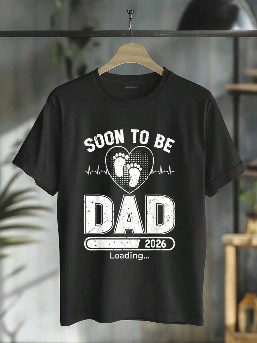 Camiseta 100% Algodón "Pronto Seré Papá 2026" para Hombres y Mujeres, Camiseta Gráfica de Cuello Redondo, Estilo Clásico para Vacaciones de Verano - Negro - Ver 1