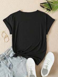 Camiseta informal holgada para mujer con el estampado CALIFORNIA LOS ANGELES, ideal para practicar deporte, realizar actividades al aire libre y llevar a diario. - Negro - Ver 5
