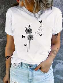 Under The Radar Graphic Print T-Shirt, Short Sleeve Crew Neck, Casual Top For Summer And Spring, Women's Clothing - Vintage Street Style Unisex Loose Cotton Short Sleeve Crew Neck T-Shirt - 白色 - 查看 7