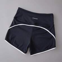 Pantalones cortos deportivos de cintura alta con contraste de Color, Shorts elásticos ajustados para entrenamiento de cadera, Fitness, Yoga, novedad de 2024 - Negro - Ver 1