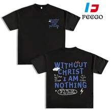 Camiseta de corte cuadrado para hombres FEEGO, cuello redondo, impresión de letras de fe cristiana, ropa casual de calle, camiseta blanca de manga corta para uso diario en todas las estaciones, camiseta de cuello redondo, camiseta gráfica divertida, camiseta divertida, ropa cristiana - Negro - Ver 1
