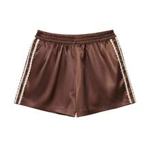 TFMLN, nuevo verano, pantalones cortos de encaje de seda para mujer, bragas, bombachos con volantes de imitación, pantalones antiexposición, bragas de satén Lolita, pantalones cortos, vestido - Marrón - Ver 2