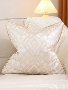 1pc Gold Decorative Throw Pillow Cover, Jacquard Gold Thread Geometric Texture Cushion Cover, Sofa Bedroom Minimalist Luxury Style Home Decor, Holiday Gift - Yellow - View 2