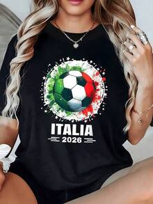 Balón con los colores verde blanco y rojo simbolizando la pasión y unidad de Italia rumbo al torneo 2026 con energía de victoria y orgullo nacional camiseta de mujer casual moderna cómoda - Negro - Ver 1