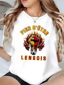 Puño ardiente que simboliza orgullo pasión y fuerza con colores intensos de fuego que encienden el espíritu deportivo camiseta de mujer casual moderna y cómoda para fanáticas del fútbol - Negro - Ver 1