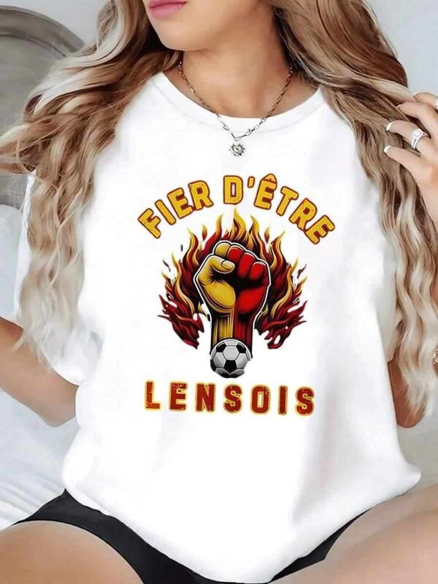 Puño ardiente que simboliza orgullo pasión y fuerza con colores intensos de fuego que encienden el espíritu deportivo camiseta de mujer casual moderna y cómoda para fanáticas del fútbol - Negro - Ver 1