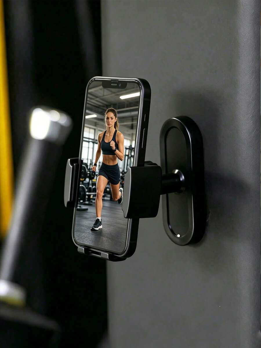 360° Adjustable Magnetic Phone Holder, Gym Fitness Equipment Accessory, Clip Or Round Disc Design, Workout Equipment - Black - View 1