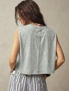 Top sin mangas de cuello redondo para vacaciones de mujer - verde menta - Ver 9