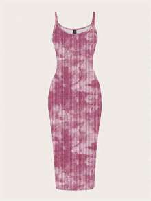 Vestido midi de camisola de estampado de tinte anudado minimalista casual, adecuado para el verano - Multicolor - Ver 7