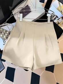 Shorts de talle alto con cierre para mujer de talla grande, elegantes y de moda casual - Albaricoque - Ver 4