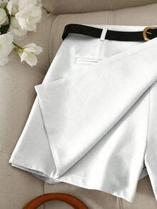Pantalones con falda asimétrica de moda casual para ir al trabajo, pantalones cortos multifuncionales para mujer sin cinturón, pantalones con falda asimétrica a juego sin cinturón, falda asimétrica, falda con dobladillo asimétrico, falda pantalón - Blanco - Ver 6