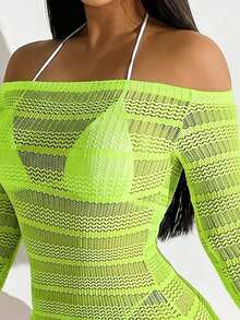 Pareo Calado Con Hombros Descubiertos Para Mujer - Verde - Ver 6