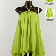 SaltGleam SaltGleam Women's Chiffon Layered Ruffle Sleeveless Mini Dress - Verde - Ver 1