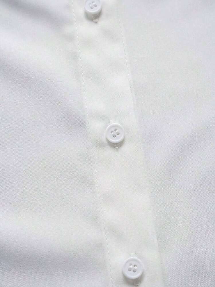 Camisa de mujer casual de manga larga a rayas con un solo abotonado - Blanco 2 - Añade 7