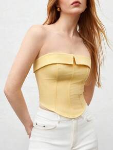 Camiseta de tirantes con detalle de pliegue para mujer, apta para uso urbano y casual de negocios, top básico adecuado para Navidad, Halloween, fiestas y atuendo de invitada a bodas - Amarillo - Ver 7