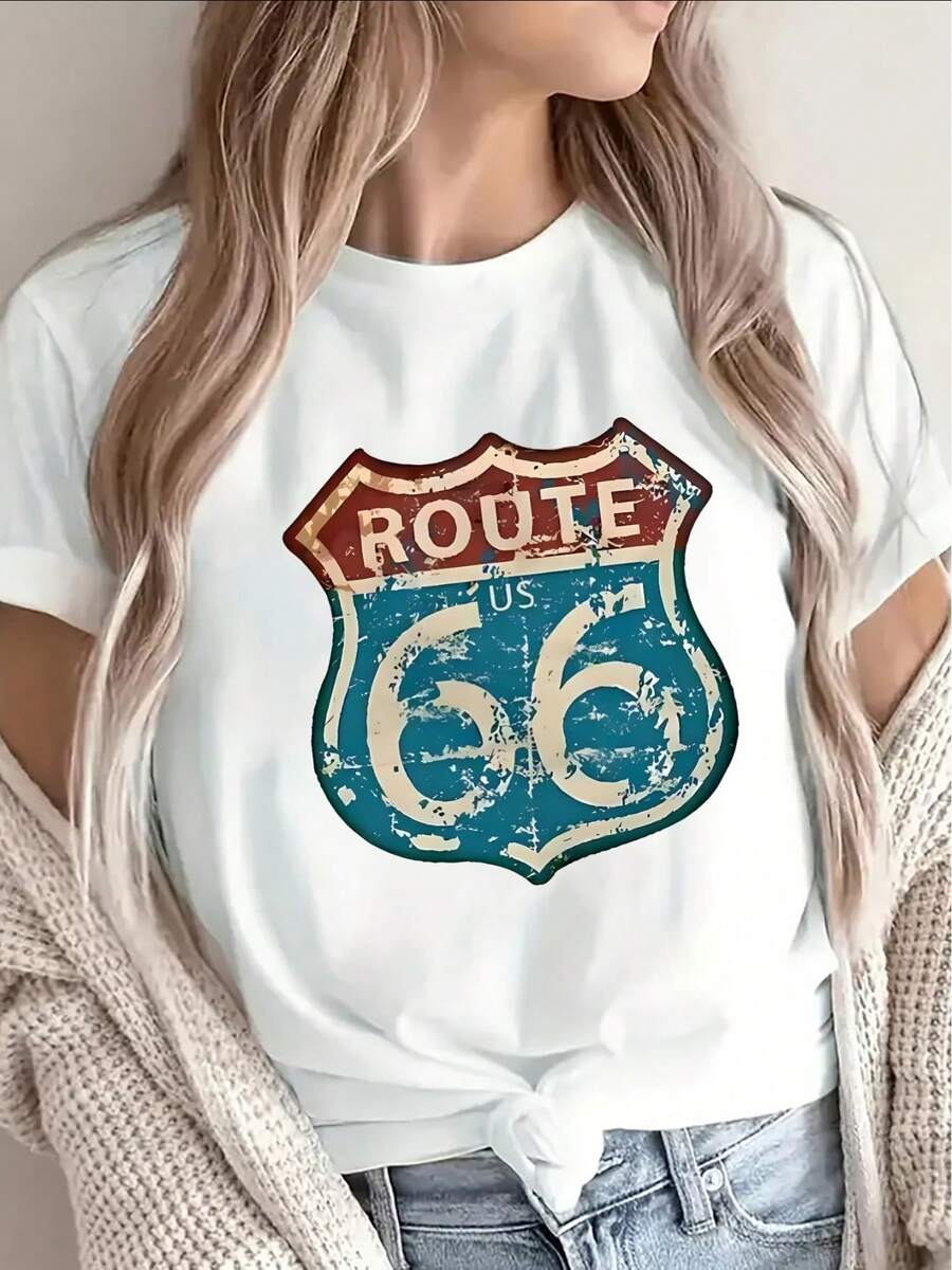 Pure Cotton T-Shirt, Casual Wear, Vintage Design, Lightweight And Durable, Perfect For Road Trips, Cafes Or Everyday Wear, Comfortable Fit, Classic Style, Ideal Choice For Adults. - 白色 - 查看 1