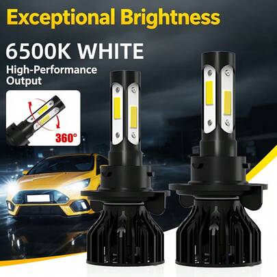 قطعتان مصباح أمامي LED قابل للتعديل 360 درجة، إضاءة استثنائية، 6500 كلفن أبيض نقي، إخراج عالي الأداء، H4 H7 H11 H13 9005 9006 9007، توصيل وتشغيل، مقاوم للماء، بدون وميض، بدون خطأ، شعاع عالي ومنخفض، تناسب جميع السيارات، أضواء أمامية سوبر ساطعة للقيادة الليلية بأمان