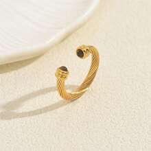 BMOR Anillo abierto ajustable con textura retorcida y turquesa incrustada, anillo de dedo apilable estilo bohemio chapado en oro para mujer, joyería de uso diario para fiestas y regalos - La apertura es ajustable - Ver 4
