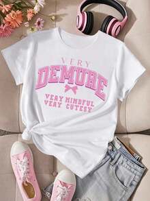 Camiseta de manga corta estampada para mujer joven, moderna y adecuada para el uso diario, sencilla y elegante. - Blanco - Ver 1