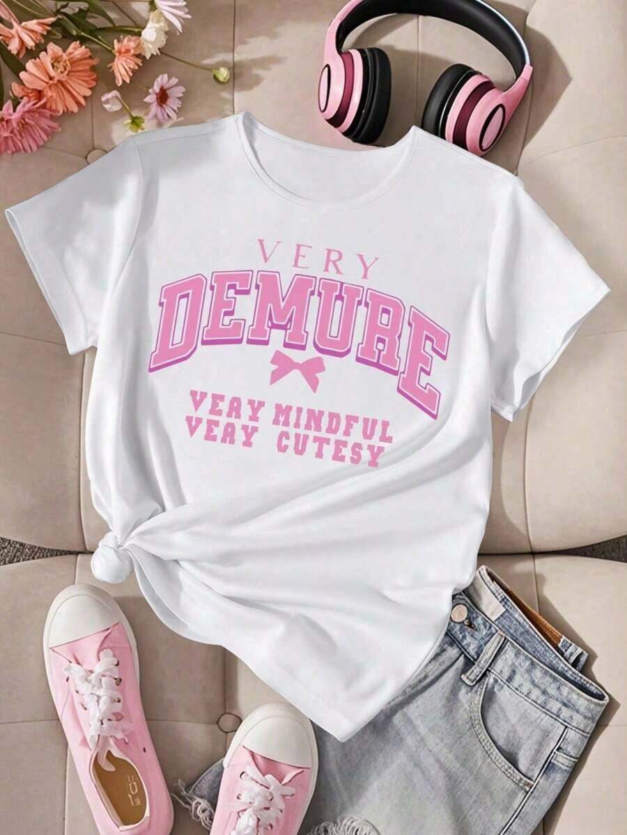 Camiseta de manga corta estampada para mujer joven, moderna y adecuada para el uso diario, sencilla y elegante. - Blanco - Ver 1