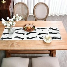 1pc Golf Player Silhouette Pattern Rectangular Table Runner, Black & White Classic Patchwork Design, Energetic Style, Large Size, Home Decor, Suitable For Family Gatherings, Indoor/Outdoor Decoration, Entryway, Coffee Table, Living Room Ambiance, Kitchen Dining, Holiday & Nature Gifts - Black and White - View 8