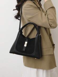 Bolso de mujer de estilo cubo, diseño elegante y minimalista, gran capacidad, color caqui, estilo de bandolera - Negro 2 - Ver 7
