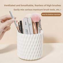 1pc 360° Rotating Pen Holder, Makeup Brush Holder, Pen Cup, 5-Compartment Desktop Storage Box, Suitable For Desktop Supplies And Accessories, Office And Home Small Item Storage School Supplies - Round - View 9