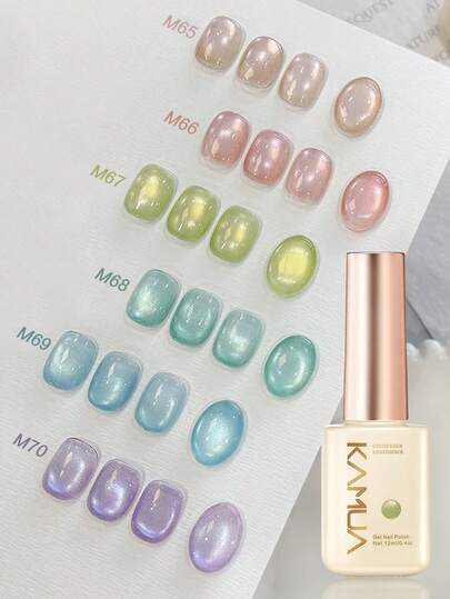 KAMUA 6色猫眼凝胶指甲油套装 - 蓝色、粉色、绿色猫眼闪粉凝胶指甲油套装，磁性亮泽凝胶指甲油，适合春夏，可卸除UV沙龙法式美甲DIY美甲护理礼品，女士