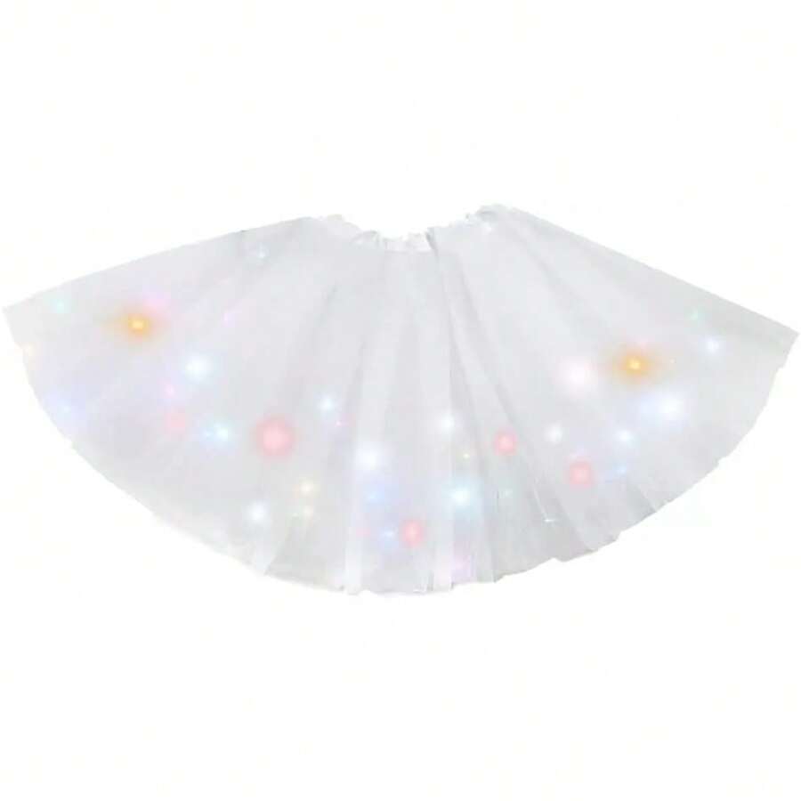 Falda Tutú de Princesa con Luces LED para Niñas, Disfraz de Fiesta de Boda, Minifalda de Baile, Ropa con Luces LED - Blanco - Ver 1