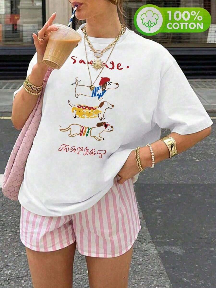 Imagen del artículo: Camiseta de manga corta holgada para mujer, diseño de perro (2) playeras de mujer - Blanco - Ver 1