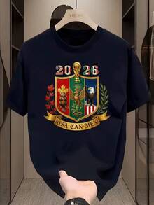 Camiseta temática de la Copa Mundial 2026, unisex, estilo urbano moderno con estampado de fútbol, mangas cortas de corte holgado. De la moda callejera a la moda mundial, top casual. Tejido de malla transpirable, camiseta deportiva versátil. Un artículo conmemorativo de la Copa Mundial 2026 entre EE. UU., Canadá y México. Una camiseta de manga corta adecuada para el hogar, uso diario, fiestas y viajes, perfecta como regalo para amigos o familiares. - Negro - Ver 6