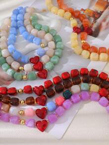 1pc Dopamine Summer Fashion Colorful Resin Geometric Heart Beads And Copper Beads Necklace, Perfect For Vacation, Outings, Beach Parties And Daily Summer Wear. Y2K Style Elegant Women's Jewelry, Jewelry Necklace, Heart Jewelry - Perfect Gift For Friends And Sisters. Vacation Season - Geometric Cube Beaded Necklace - View 3