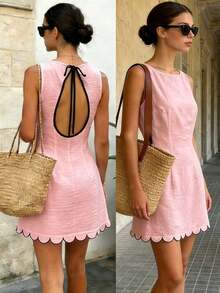 Vestido casual sin mangas con cuello redondo y espalda descubierta con lazo para mujer - Rosa - Ver 7