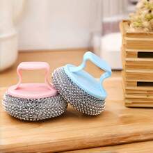 5/15/30pcs Random Color Metal Scouring Pads With Handle, Multi-Functional Kitchen Cleaning Brush Set, Suitable For Pots, Pans And Stoves, Non-Scratch Cleaning Tool - Multicolor - View 3