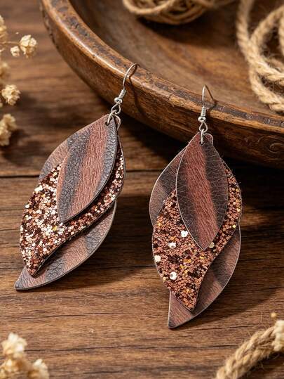 1 Đôi bông tai kiểu Bohemian cổ điển hình chữ S, 3 lớp đính sequin sáng tạo.