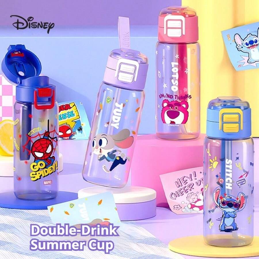 Bình nước Tritan di động dành cho trẻ em họa tiết hoạt hình Disney, dung tích lớn, cốc học sinh, cốc đôi dùng được cả nam và nữ cho mùa hè. - Nhiều màu - Xem 1