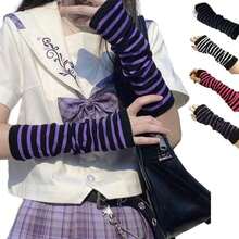 Arm Covers Cute Women Kawaii Japanese Harajuku Goth Half Finger Knitted Arm Warmer Y2K Gloves Arm Sleeve For Girl - 紫色 - 查看 1