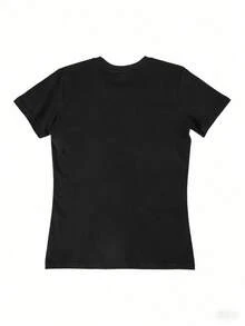 Camiseta de mujer de algodón, manga corta cuello redondo, diseño de gato monstruo Catzilla, estilo juvenil  para México primavera-verano - Negro - Ver 3