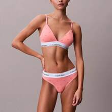 Calvin Klein Calvinklein Icon Cotton Modal Thong Underwear  Women  Panties  100% Cotton Fully Lined Gusset QF8518 - Diamond Logo Washed Scarlet - 查看 4
